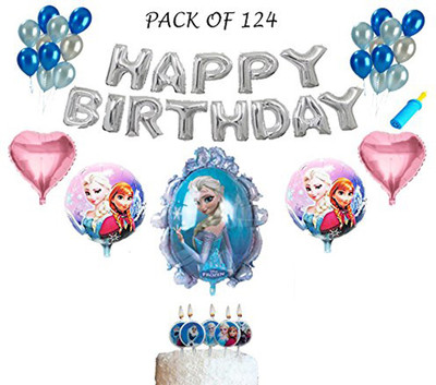 

AMFIN Printed 124 PCs Birthday decoration material combo - Frozen party supply / Frozen party balloons / Frozen party prop Balloon(Multicolor, Pack of 124)