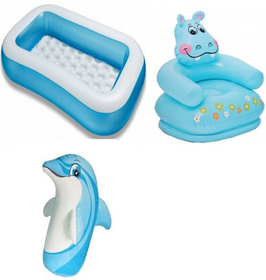 

DINAARKAN COMBO OF 5 FEET BATH TUB AND 2.5 FEET INFLATABLE HIPPO CHAIR AND 3 FEET INFLATABLE HIT ME DOLPHIN(Multicolor)