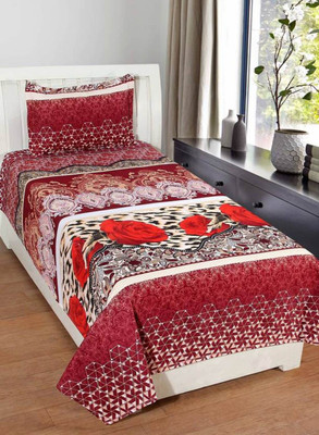 The 3rd Angle Mart 140 TC Polycotton Single Floral Flat Bedsheet(Pack of 3, Maroon)
