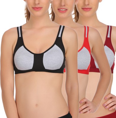 FIMS Premium Molded Cup Sports Bra Women Sports Non Padded Bra(Red, Maroon, Black)