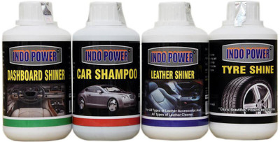 INDOPOWER DASHBOARD SHINER 250ML.+CAR WASH SHAMPOO 250ml.+ TYRE SHINER 250ml.+ LEATHER SHINER 250ml. COMBO PACK SUPER PACK393 Vehicle Interior Cleaner(1000 ml)