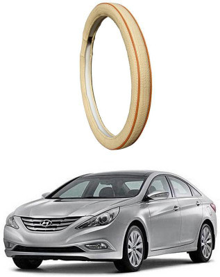 AUTO PEARL Steering Cover For Hyundai Sonata(Diamond Beige Red, Leatherite)