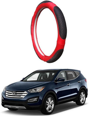 AUTO PEARL Steering Cover For Hyundai SantaFe(Black Red, Leatherite)