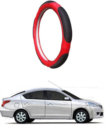 AUTO PEARL Steering Cover For Nissan Sunny(Black Red, Leatherite)