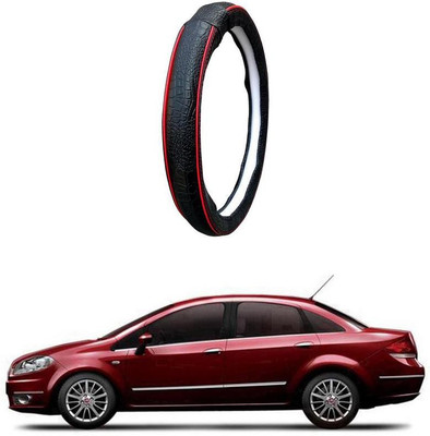 AUTO PEARL Steering Cover For Fiat Linea(Black Red, Leatherite)