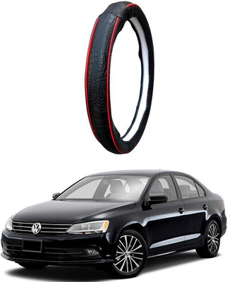 AUTO PEARL Steering Cover For Volkswagen Jetta(Black Red, Leatherite)