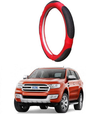 AUTO PEARL Steering Cover For Ford Endeavour(Black Red, Leatherite)