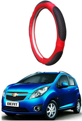 AUTO PEARL Steering Cover For Chevrolet Beat(Black Red, Leatherite)