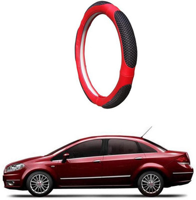 AUTO PEARL Steering Cover For Fiat Linea(Black Red, Leatherite)