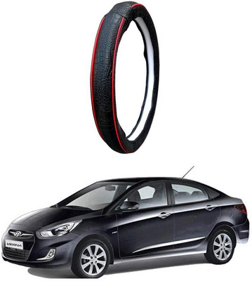 AUTO PEARL Steering Cover For Hyundai Verna Fluidic(Black Red, Leatherite)