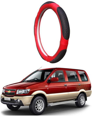 AUTO PEARL Steering Cover For Chevrolet Tavera(Black Red, Leatherite)