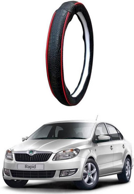 AUTO PEARL Steering Cover For Skoda Rapid(Black Red, Leatherite)