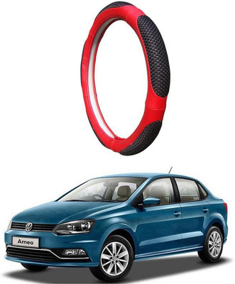 AUTO PEARL Steering Cover For Volkswagen NA(Black Red, Leatherite)