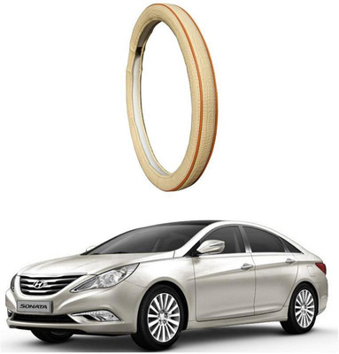 AUTO PEARL Steering Cover For Hyundai Sonata Embera(Diamond Beige Red, Leatherite)