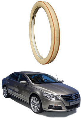 AUTO PEARL Steering Cover For Volkswagen Passat(Diamond Beige Red, Leatherite)