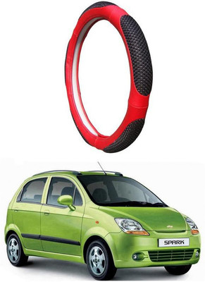 AUTO PEARL Steering Cover For Chevrolet Spark(Black Red, Leatherite)
