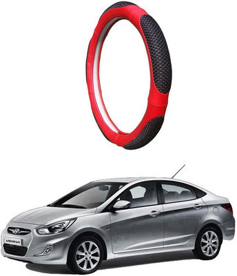 AUTO PEARL Steering Cover For Hyundai Verna(Black Red, Leatherite)
