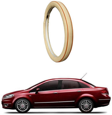 AUTO PEARL Steering Cover For Fiat Linea(Diamond Beige Red, Leatherite)