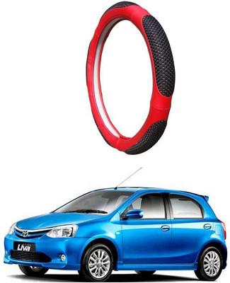 AUTO PEARL Steering Cover For Toyota Etios Liva(Black Red, Leatherite)