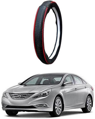 AUTO PEARL Steering Cover For Hyundai Sonata(Black Red, Leatherite)