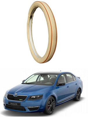 AUTO PEARL Steering Cover For Skoda Octavia(Diamond Beige Red, Leatherite)