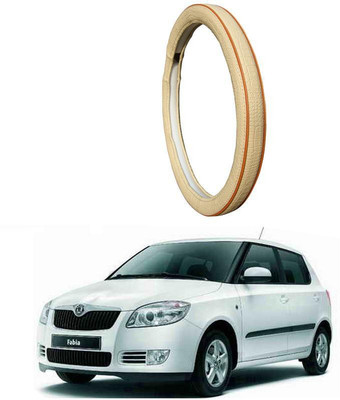 AUTO PEARL Steering Cover For Skoda Fabia(Diamond Beige Red, Leatherite)