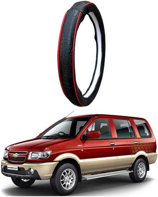 AUTO PEARL Steering Cover For Chevrolet Tavera(Black Red, Leatherite)
