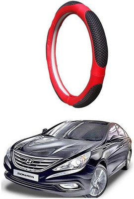 AUTO PEARL Steering Cover For Hyundai Sonata Fluidic(Black Red, Leatherite)