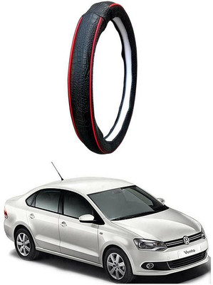 AUTO PEARL Steering Cover For Volkswagen Vento(Black Red, Leatherite)