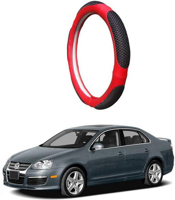 AUTO PEARL Steering Cover For Volkswagen Jetta(Black Red, Leatherite)