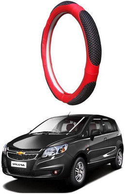 AUTO PEARL Steering Cover For Chevrolet UVA(Black Red, Leatherite)