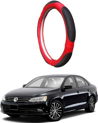 AUTO PEARL Steering Cover For Volkswagen Jetta(Black Red, Leatherite)