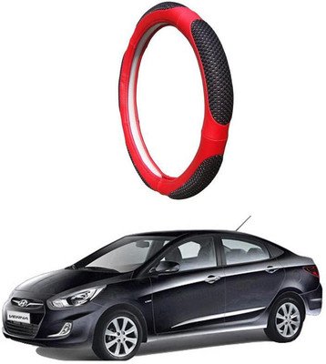 AUTO PEARL Steering Cover For Hyundai Verna Fluidic(Black Red, Leatherite)