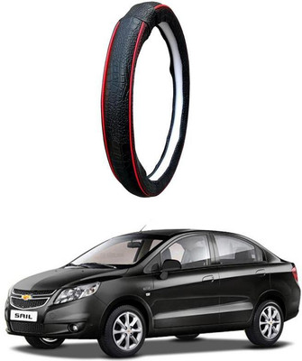 AUTO PEARL Steering Cover For Chevrolet Sail(Black Red, Leatherite)