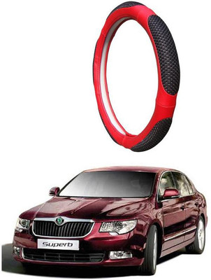 AUTO PEARL Steering Cover For Skoda Superb(Black Red, Leatherite)