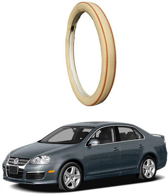 AUTO PEARL Steering Cover For Volkswagen Jetta(Diamond Beige Red, Leatherite)