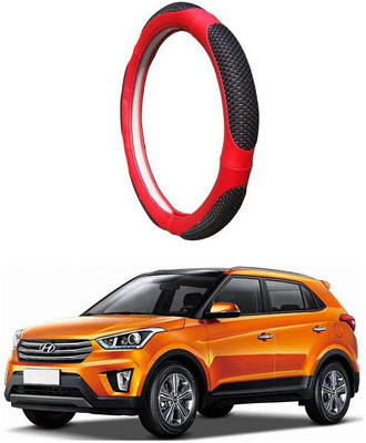 AUTO PEARL Steering Cover For Hyundai Creta(Black Red, Leatherite)