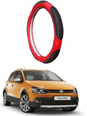 AUTO PEARL Steering Cover For Volkswagen Polo Cross(Black Red, Leatherite)