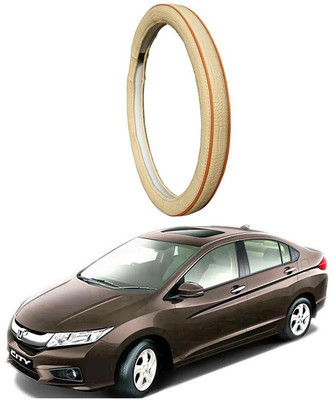 AUTO PEARL Steering Cover For Honda New City(Diamond Beige Red, Leatherite)