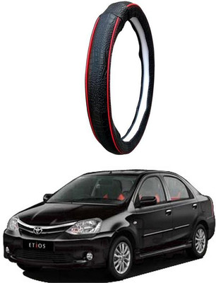 AUTO PEARL Steering Cover For Toyota Etios(Black Red, Leatherite)