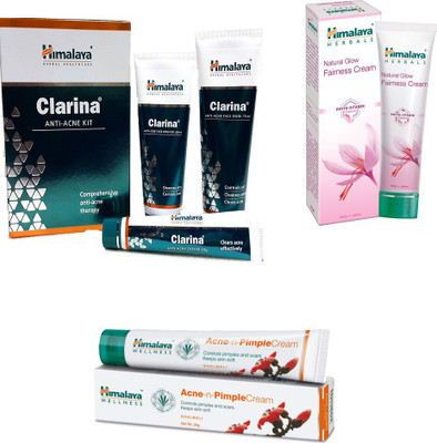 

Himalaya Clarina Anti Acne Kit, Natural Glow Fairness Cream, Pimple Cream(Set of 6)