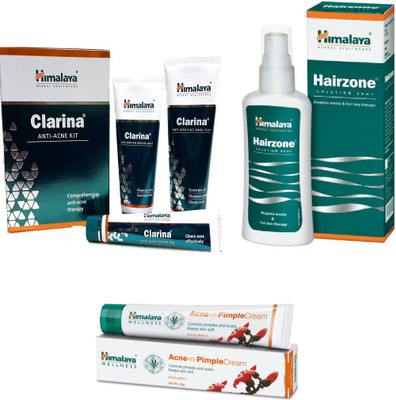 

Himalaya Clarina Anti Acne Kit, Hairzone Solution, Pimple Cream(Set of 6)
