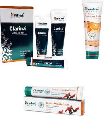 

Himalaya Clarina Anti Acne Kit, Tan Removal Orange Face Scrub, Pimple Cream(Set of 3)