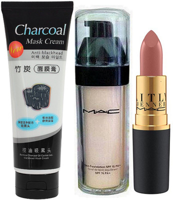 

charcoal Mask cream&Mac skin foundation&caitlyn jenner lipstick(Set of 3)