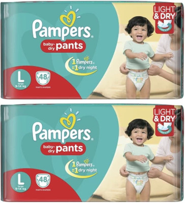 

Pampers BABY DRY PANTS , LARGE SIZE, 48 Pcs. PACK, ( SET OF 2 PACKS ), FOR BABY WEIGHT 9-14 Kgs. - L(96 Pieces)