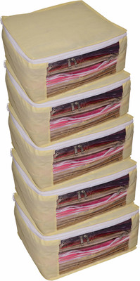 

Funkroo High Quality Pack of 5 Non Woven 10inch Designer Height Saree Cover Gift Organizer bag vanity pouch Keep saree/Suit/Travelling Pouch(Cream)