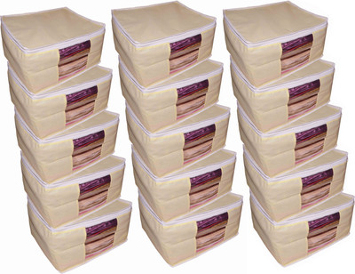 

Funkroo High Quality Pack of 15 Non Woven 10inch Designer Height Saree Cover Gift Organizer bag vanity pouch Keep saree/Suit/Travelling Pouch(Cream)