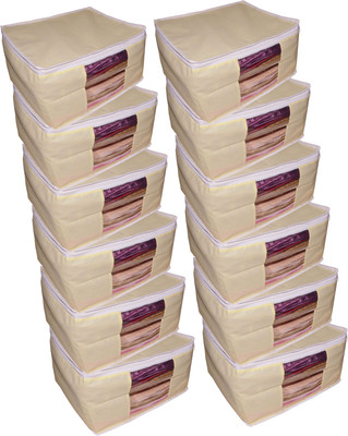

Funkroo High Quality Pack of 12 Non Woven 10inch Designer Height Saree Cover Gift Organizer bag vanity pouch Keep saree/Suit/Travelling Pouch(Cream)