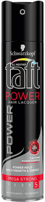 

Schwarzkopf Taft All Weather Power Hair Lacquer Mega Strong Spray, Caffeine - 250ml Lotion(250 ml)