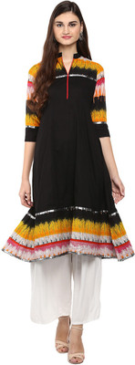 Avanya Women Printed Anarkali Kurta(Black) Avanya Women Printed Anarkali Kurta(Black)